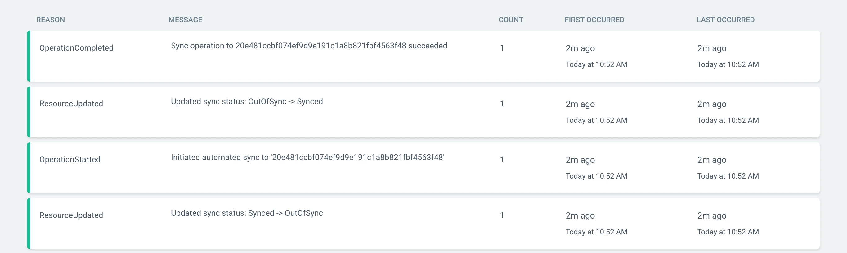 Events in Argo CD UI