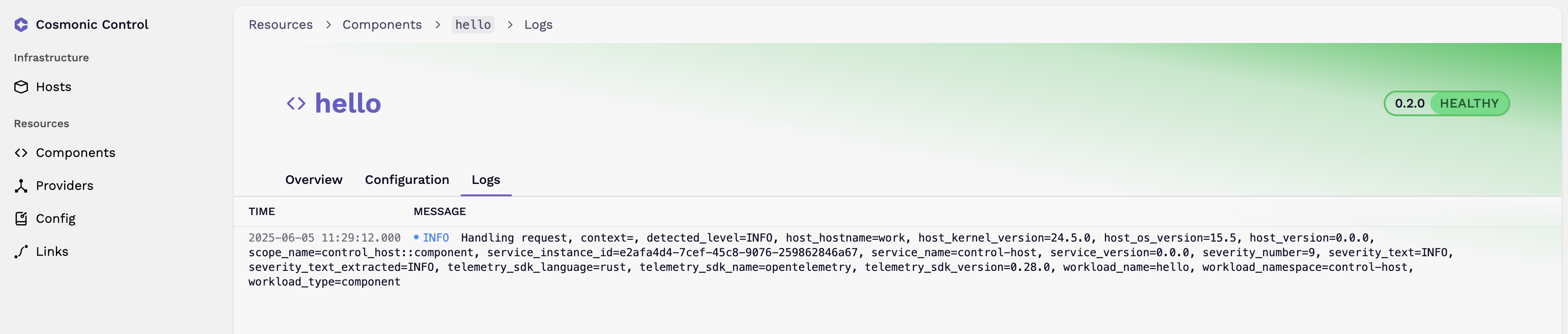image with a component&#39;s logs