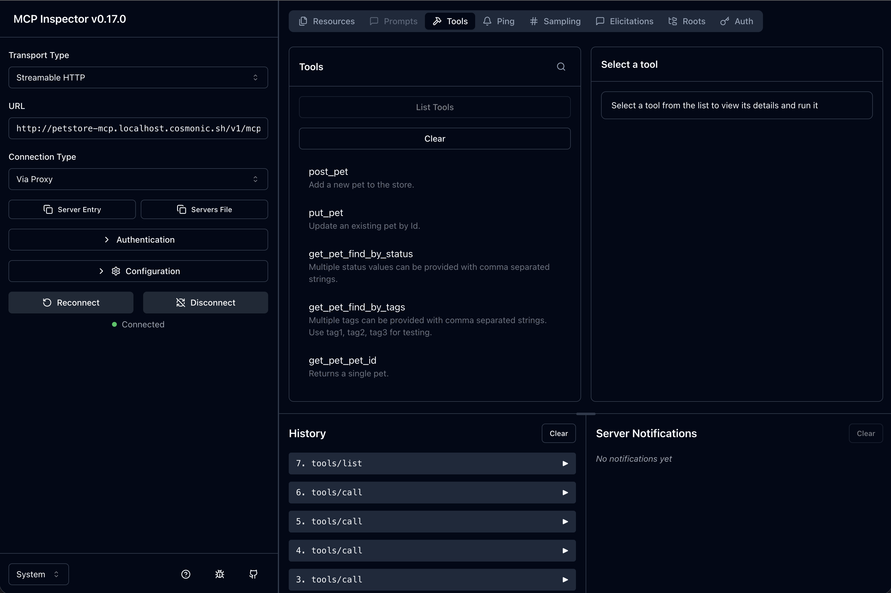 MCP Inspector Tools tab